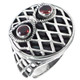 Handmade Owl Face Red Garnet Eyes 925 Sterling Silver Ring, 13/16"