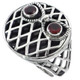 Handmade Owl Face Red Garnet Eyes 925 Sterling Silver Ring, 13/16"
