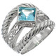 Blue Topaz Scroll Cable Tri-Band 925 Sterling Silver Ring, 11/16"