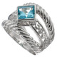 Blue Topaz Scroll Cable Tri-Band 925 Sterling Silver Ring, 11/16"