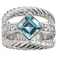 Blue Topaz Scroll Cable Tri-Band 925 Sterling Silver Ring, 11/16"