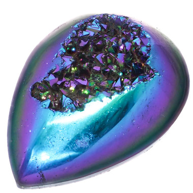 1 3/8" Peacock Purple Green Pear Titanium Druzy Cabochon