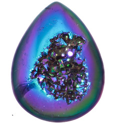 1 3/8" Peacock Purple Green Pear Titanium Druzy Cabochon