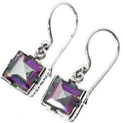 3/8" 925 Silver Mystic Rainbow Topaz Square French Earrings