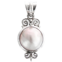 1 1/2" 925 Sterling Silver White Mabe Pearl us Pendant