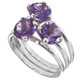 Amethyst Triple Solitaire Band Stack 925 Sterling Silver Ring