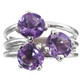 Amethyst Triple Solitaire Band Stack 925 Sterling Silver Ring