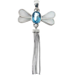1 5/8" 925 Sterling Silver Swiss Blue Topaz Fire Fly Pendant