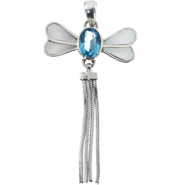 1 5/8" 925 Sterling Silver Swiss Blue Topaz Fire Fly Pendant