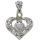 1 1/8" FINE BALI SCROLL HEART IN PERIDOT AND CZ 925 STERLING SILVER pendant