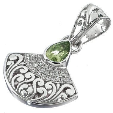 1" DAINTY SPARKLING BALI SCROLL IN PERIDOT AND CZ 925 STERLING SILVER pendant