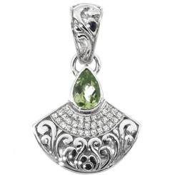 1" DAINTY SPARKLING BALI SCROLL IN PERIDOT AND CZ 925 STERLING SILVER pendant