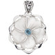 1 1/2" MOTHER OF PEARL SHELL FLOWER BLUE TOPAZ 925 STERLING SILVER pendant