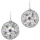 1 1/8" MOTHER OF PEARL FLOWER AMETHYST FILIGREE 925 STERLING SILVER earrings