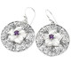 1 1/8" MOTHER OF PEARL FLOWER AMETHYST FILIGREE 925 STERLING SILVER earrings