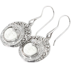 13/16" MOON MOONFACE BISON BONE CZ SCROLL FILIGREE 925 STERLING SILVER earrings