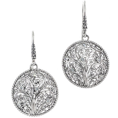 1 1/8" ARTISINAL HANDMADE TREE OF LIFE FILIGREE CZ 925 STERLING SILVER earrings