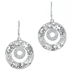 1" SPARKLING HANDMADE SCROLL FILIGREE CZ 925 STERLING SILVER HOOP earrings