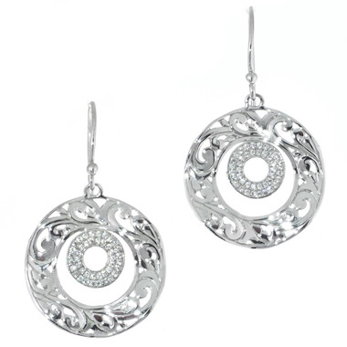 1" SPARKLING HANDMADE SCROLL FILIGREE CZ 925 STERLING SILVER HOOP earrings