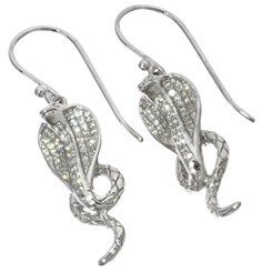 1" SPARKLING HANDMADE COBRA SNAKE CZ 925 STERLING SILVER HOOP earrings