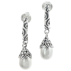 FILIGREE WHITE FRESHWATER PEARL 925 STERLING SILVER HUGGIES STUD earrings