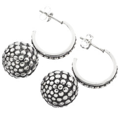 1 1/4" HANDMADE GRANULATED BALL 925 STERLING SILVER HUGGIES STUD earrings