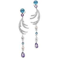 2 1/2" HANDMADE BLUE TOPAZ 925 STERLING SILVER COCKTAIL DRESS DROP STUD earrings