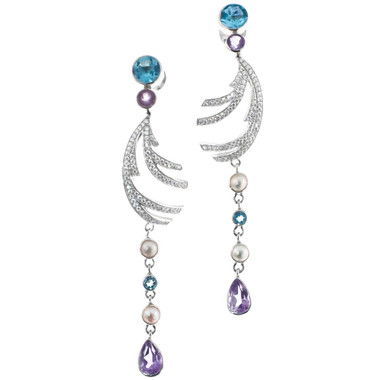 2 1/2" HANDMADE BLUE TOPAZ 925 STERLING SILVER COCKTAIL DRESS DROP STUD earrings
