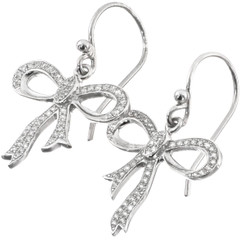 3/4" SPARKLING HANDMADE BOW TIE CZ 925 STERLING SILVER HOOP earrings