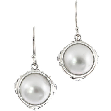 3/4" FILIGREE WHITE MABE PEARL AMETHYST 925 STERLING SILVER SCROLL earrings
