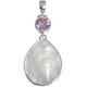 925 Silver Sale Mother Of Pearl Shell Pink Quartz Pendant, 2 1/4"