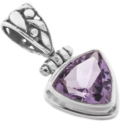 1" Trillion 10mm Amethyst 925 Sterling Silver Pendant