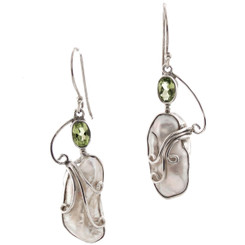 1 1/4" GREEN PERIDOT FRESHWATER STICK PEARL 925 STERLING SILVER DROP earrings