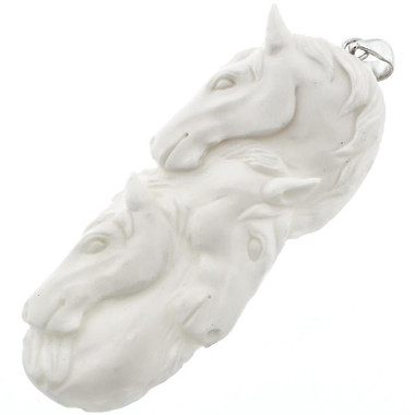 3 3/8" HAND CARVING EQUESTRIAN HORSE BISON BONE 925 STERLING SILVER pendant