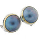 5/8" BLUE MABE PEARL 24K GOLD RIM ON 925 STERLING SILVER OMEGA STUD earrings