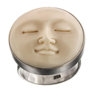 Moon Face Bison Bone 925 Sterling Silver Adj Sz 6 Ring