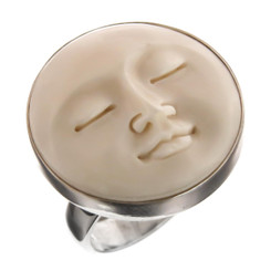 Moon Face Bison Bone 925 Sterling Silver Adj Sz 6 Ring