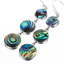 1 5/8" 925 Sterling Silver Paua Abalone Shell Drop Earrings