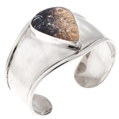 1 3/4" WIDE PALMWOOD FOSSIL 925 STERLING SILVER CUFF BANGLE bracelet