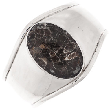 1 3/4" WIDE TURTELLA JASPER FOSSIL 925 STERLING SILVER CUFF BANGLE bracelet
