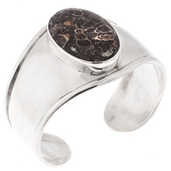 1 3/4" WIDE TURTELLA JASPER FOSSIL 925 STERLING SILVER CUFF BANGLE bracelet