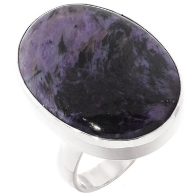 Stunning Russian Charoite 925 Sterling Silver Adj Sz 8 Ring