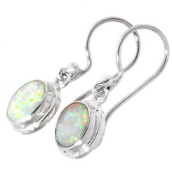 3/8" HANDMADE FIERY WHITE NATURAL OPAL 925 STERLING SILVER DANGLE earrings