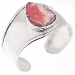 1 3/4" Wide Rhodochrosite 925 Sterling Silver Cuff Bracelet, 7-7.5"