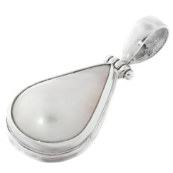 1 3/16" TEARDROP WHITE PACIFIC OCEAN MABE PEARL 925 STERLING SILVER pendant