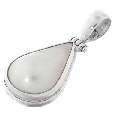 1 3/16" TEARDROP WHITE PACIFIC OCEAN MABE PEARL 925 STERLING SILVER pendant