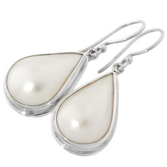 7/8" TEARDROP PACIFIC OCEAN WHITE MABE PEARL 925 STERLING SILVER DROP earrings
