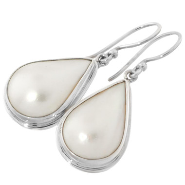 7/8" TEARDROP PACIFIC OCEAN WHITE MABE PEARL 925 STERLING SILVER DROP earrings