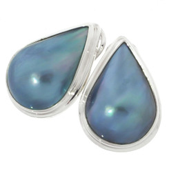 13/16" TEARDROP BLUE MABE PEARL 925 STERLING SILVER OMEGA STUD earrings