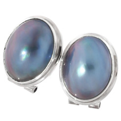9/16" OVAL PACIFIC OCEAN BLUE MABE PEARL 925 STERLING SILVER OMEGA STUD earrings
